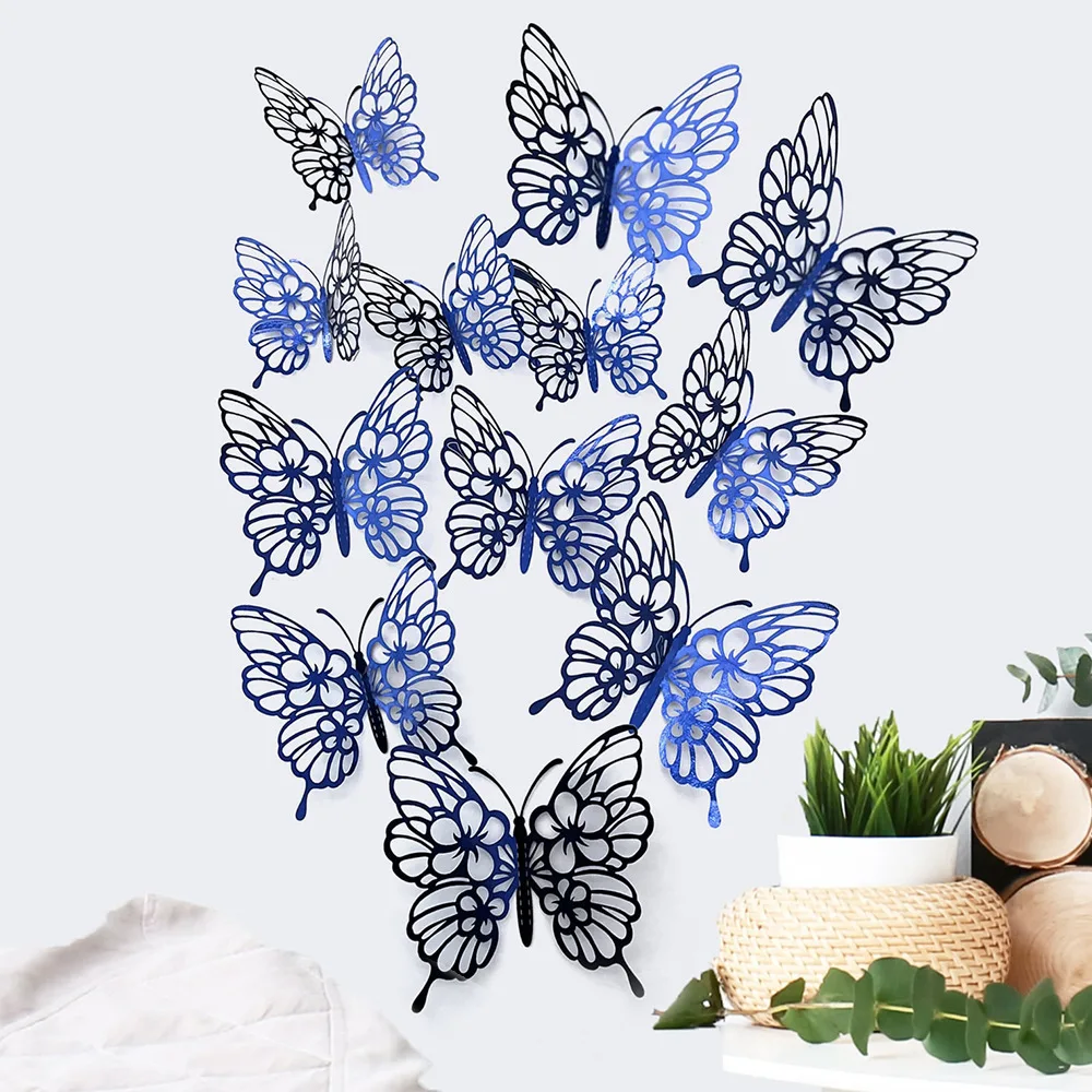 12 Teile/satz 3D Hohl Schmetterling Wand Aufkleber Wand Dekor für Wohnzimmer Hochzeit Party Dekoration Schmetterlinge Aufkleber Aufkleber – Detail 17