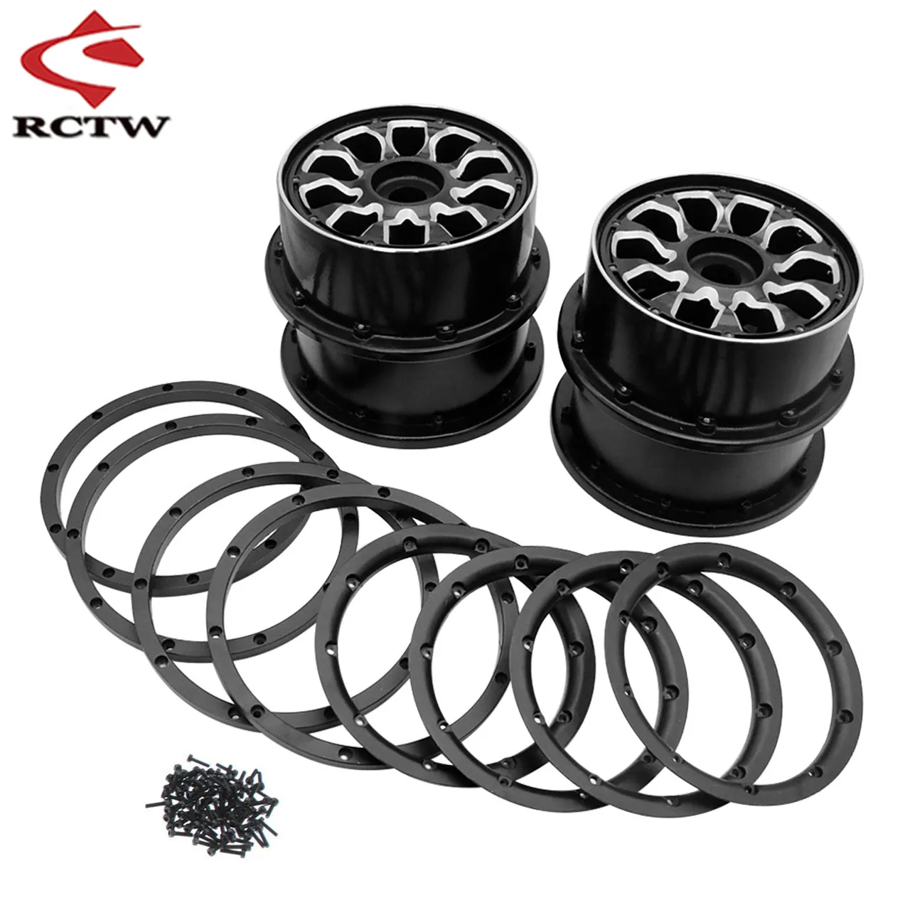 Metal Front Rear Wheel Hubs with Beadlocks Ring Set for 1/5 Hpi Rofun Rovan Km Mcd Baja 5B SS or 5T Truck Rc Car Toys Parts