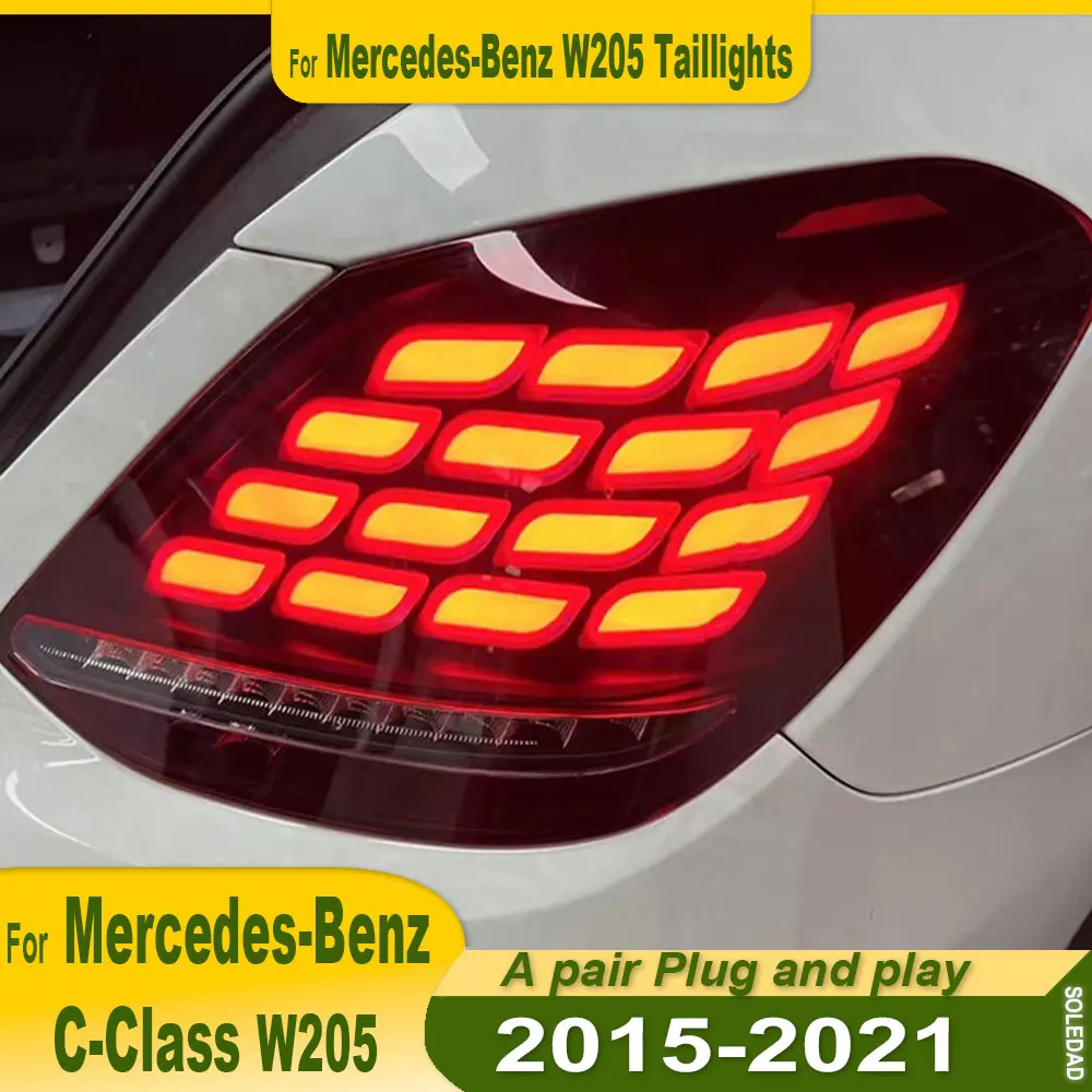 Car Tail Lamp for Mercedes-Benz W205 LED Tail Light 2014-2021 C180 C200 C300 Rear Fog Brake Turn Signal Auto Accessories 2pcs
