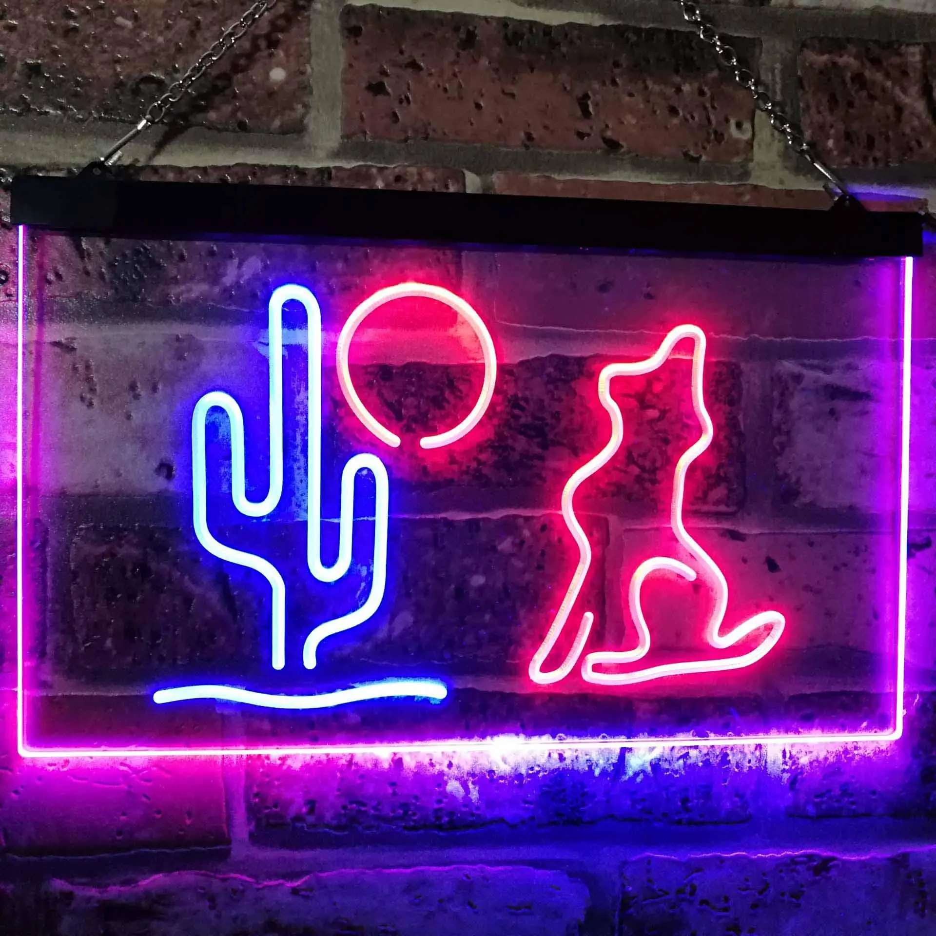 Cactus Moon & Wolf Fun Game Room Dual Color Led Neon Sign st6-i3103