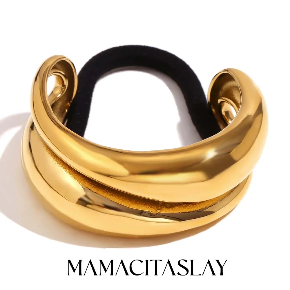 MamacitaSlay Popüler Titanyum Çift Katmanlı Su Damlası Metal Saç Bantları Halatlar Kadın Elastik At Kuyruğu Hairband saç aksesuarları