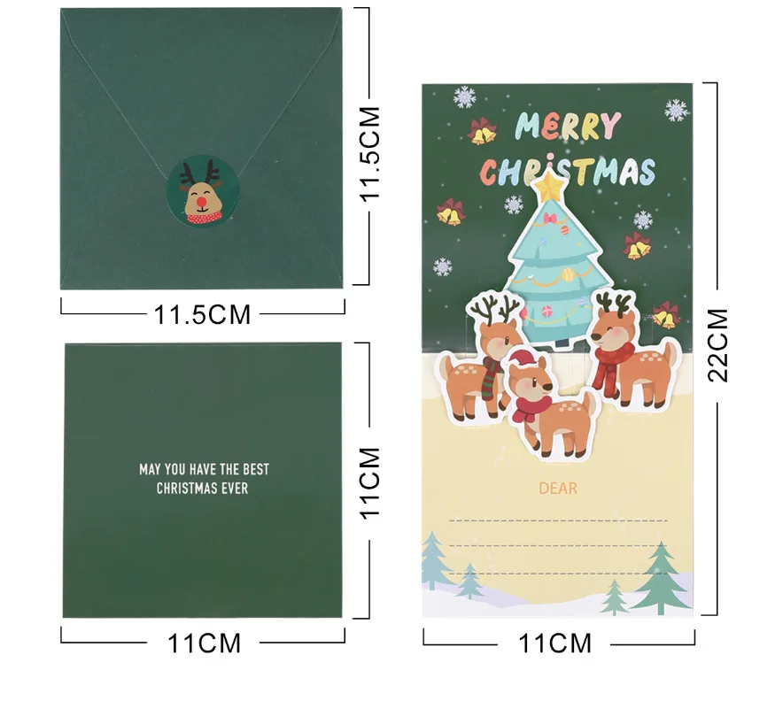 6 Stück 3D-Weihnachtskarten mit zufälligen Mustern und Umschlägen - Weihnachtsszene, Weihnachtsmann, Rentier - Feiertagsgrußkarten für Freunde und Familie, Weihnachtsbotschaftskarten, Geschenke für den Heiligabend, Fir – Detail 8