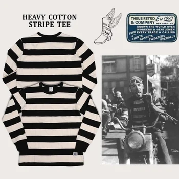 Nonstockamerican Stylevintage Motorcycle Prisoner 블랙 화이트 스트라이프 긴 소매 티셔츠 복고풍 패션 남성 의류 