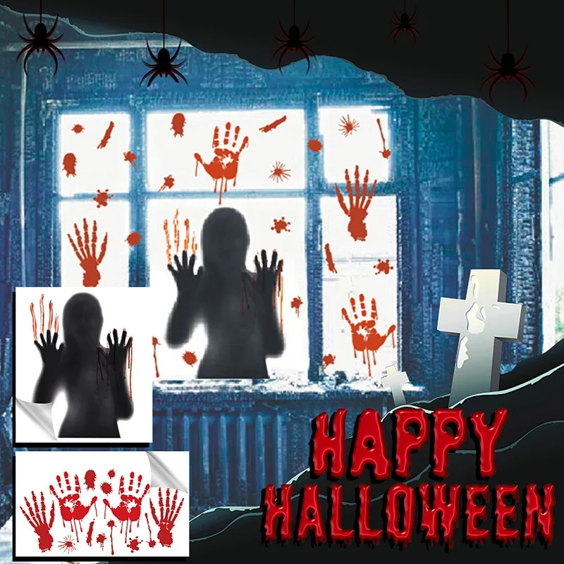 Halloween Window Stickers Bloody Handprint Horror Ghost Shadow Door Wall Scary Decal Home Party Decoration Scary Sticker Toys