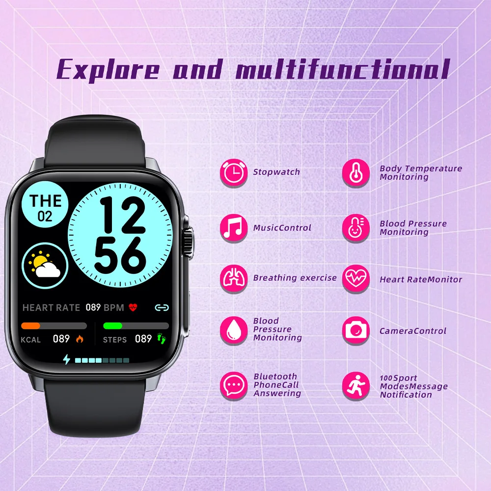 Smart Watch Fitness Tracker with Heart Rate Blood Oxygen Blood Pressure Sleep Monitor 100 Sports Modes Step Calorie Counter