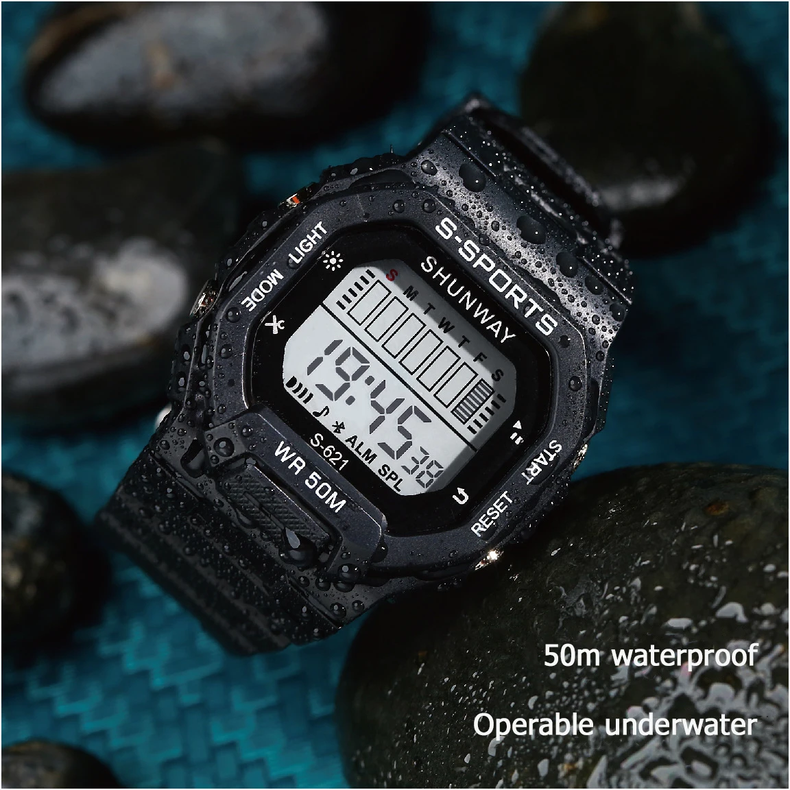 UTHAI CE122 Leisure electronic watch Student multi-functional sports swimming waterproof watch Square watch