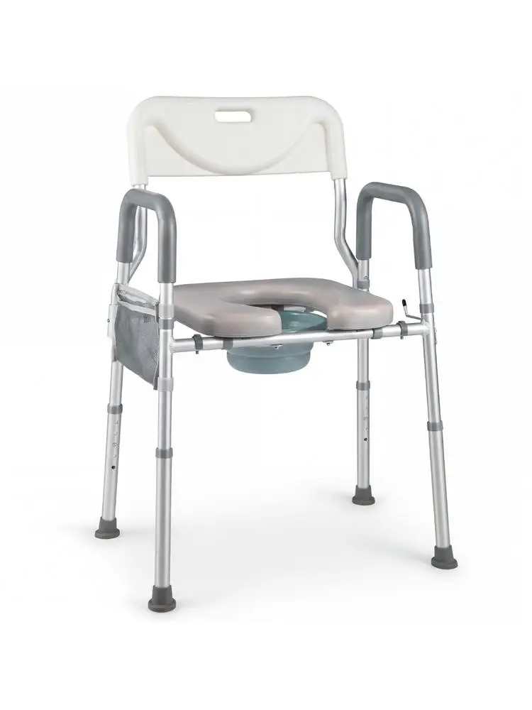 Siège de toilette avec dossier réglable (5 niveaux de hauteur), seau amovible, pliable, siège rembourré, rehausseur de toilette