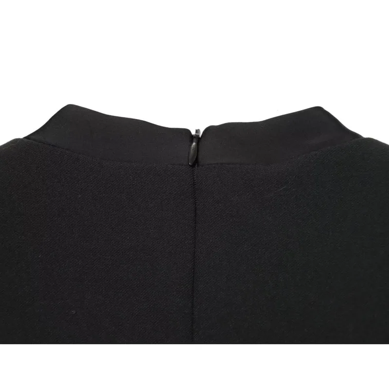 힙심 여성용 패드 숄더 가을 노치드 슬리브리스 미디 드레스 오피스 레이디 여성 시크 드레스