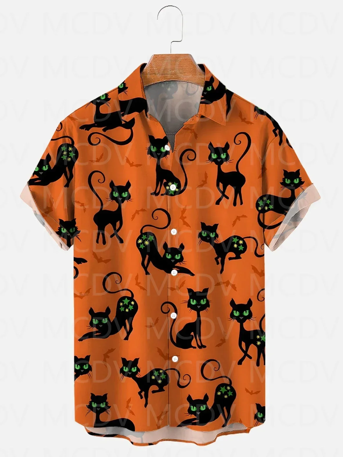 Men's For Women's Black Cat Halloween Art Casual 3D Printed Hawaii Shirt