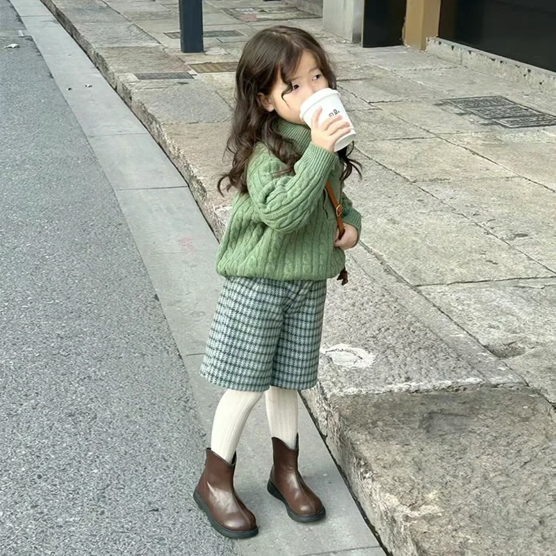 Kawaii فتاة النسخة الكورية رشاقته قطعتين موضة houndstooth سترة الكرتون طالب عادية نمط جديد ملابس الأطفال #1