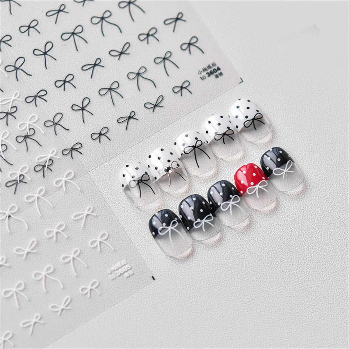 1pcs 5D Japanese Fashion Cartoon Mini Bow Nail Art Stickers Red Black White Ribbon Nail Decorations Decals DIY Nail Accessories image 3