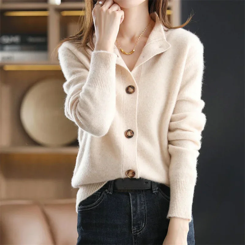 

Elegant Single Breasted Knitted Cardigan Sweater Women Solid Long Sleeve Top Female Clothing 2024 New Autumn Winter Coat Jumpers