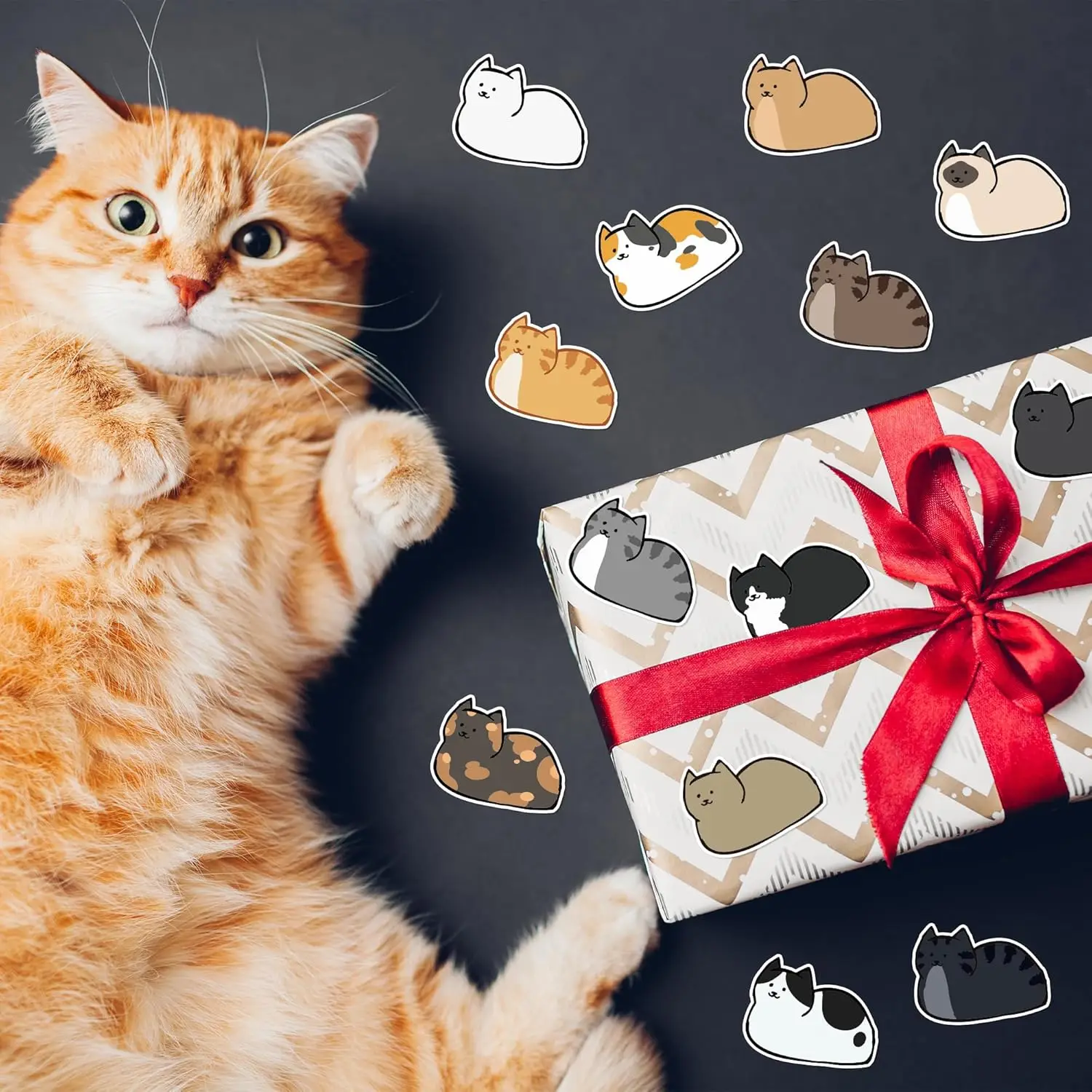 500 قطعة من ملصقات القطط العلوية، 1 لفات من شارات الفينيل المقاومة للماء على شكل قطة كرتونية، حزمة ملصقات لطيفة لأجهزة الكمبيوتر المحمولة وزجاجات المياه وأعياد الميلاد #5