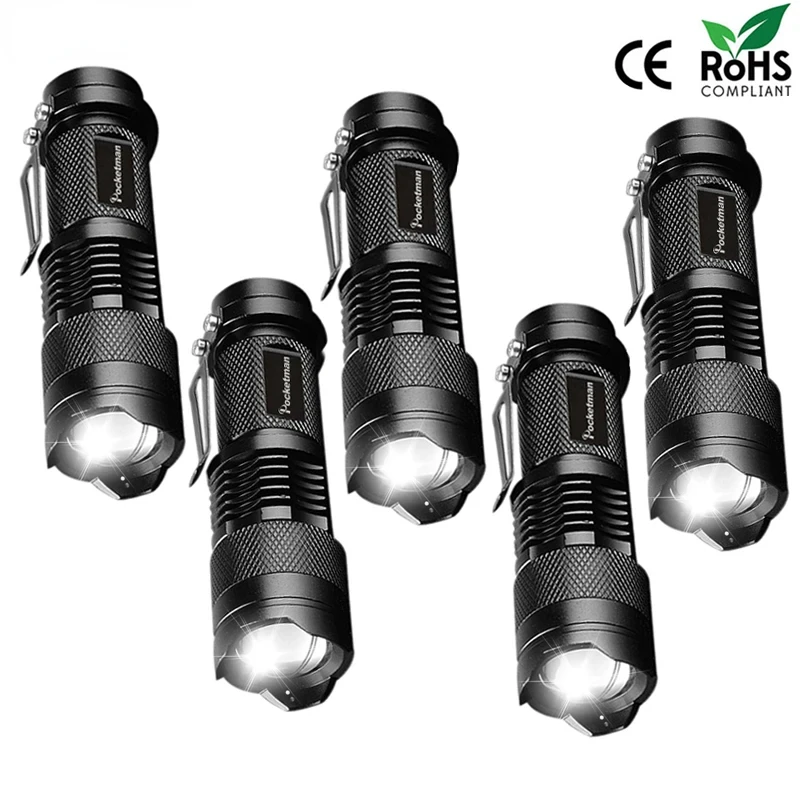 

5 PCS Mini Brightest Led Flashlight Tactical Flashlights Powerful LED Torch Zoomable Flashlamp Powered by AA batteries or 14500