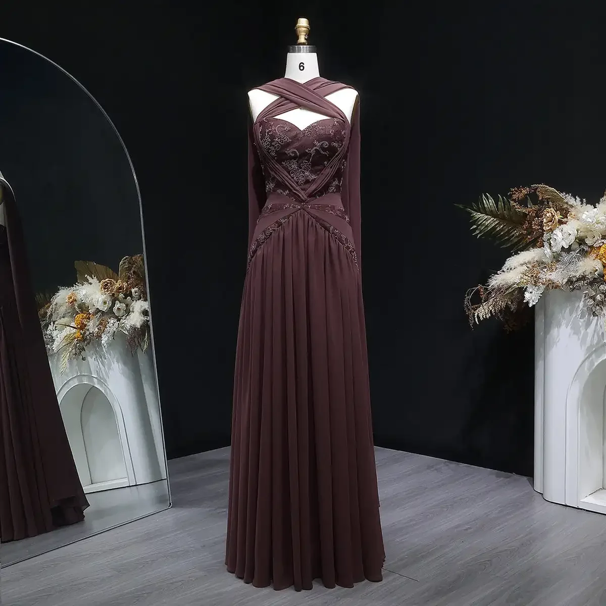 Arabia Strapless Pleat Shiny Brown Evening Dresses Formal Party Gowns For Women Sleeveles Elegant Prom Dresses Customized view 5