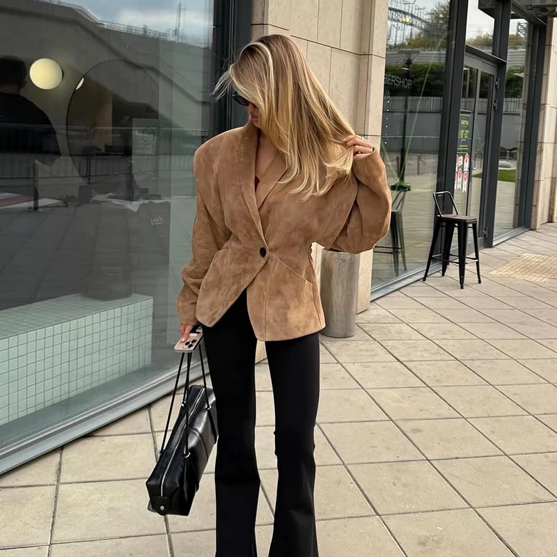 Wildleder Safari Stil Kurze Bomber Jacken Frauen Mode Stehen Kragen Epaulet Elastische Saum Taste Lose Mäntel Chic Damen Outer – Detail 19