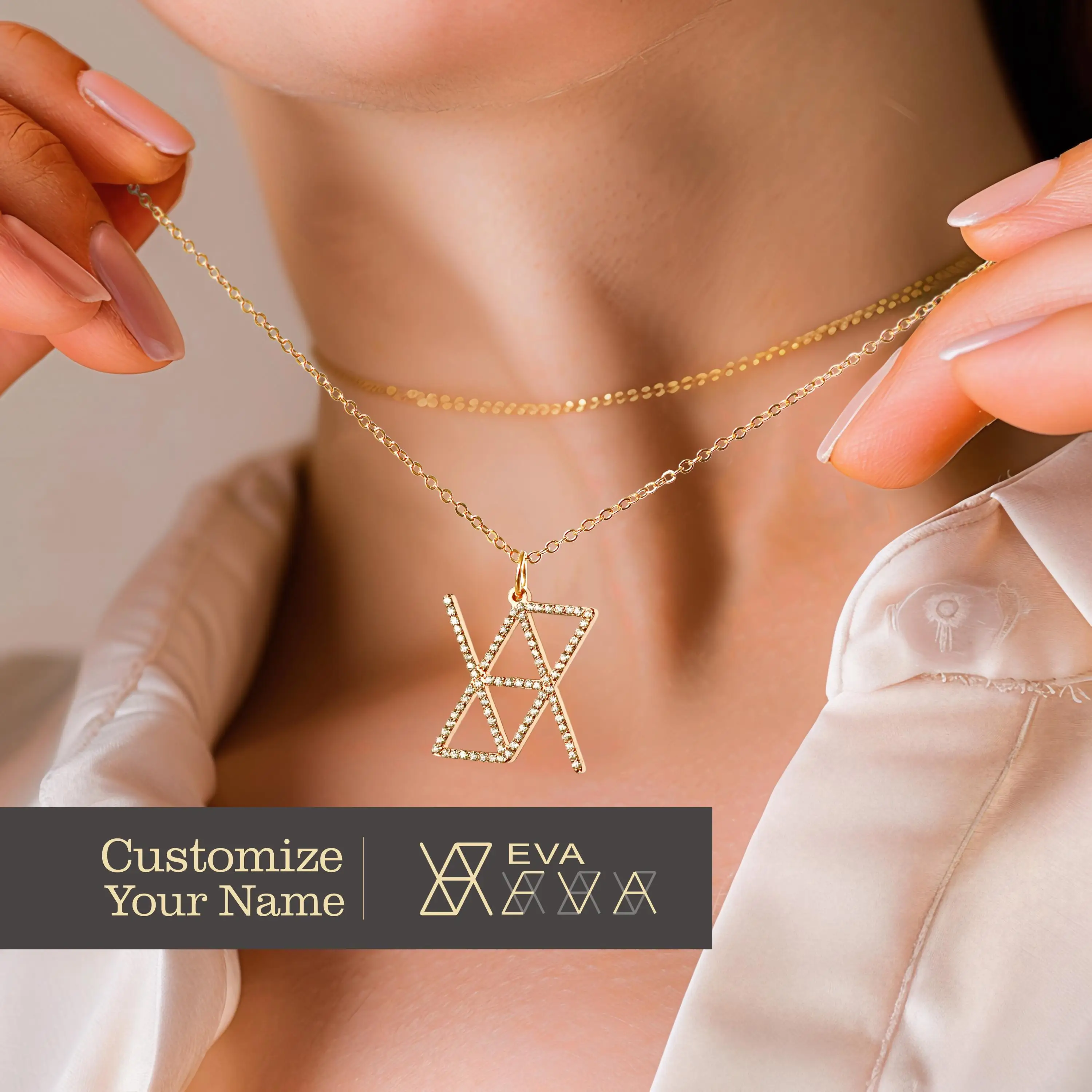 

2025 New Diamond-Studded Letter Design Name Necklace, Geometric Stainless Steel DIY English Valentine's Day Gift