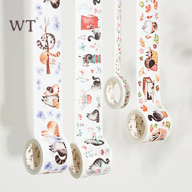 WT 4rolls/set Chonky Cat Washi Tape Sticker Set Cute Animal Japanese Washi Adhesive Stickers for Scrapbooking 5M