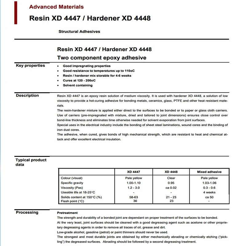 ARALDITE XD4447 Epoxidharz mit XD4448 Härter 2-Komponenten Lösungsmittelhaltiger Klebstoff Thermohärtend zum Verkleben von Metallen Glas PTFE – Detail 4