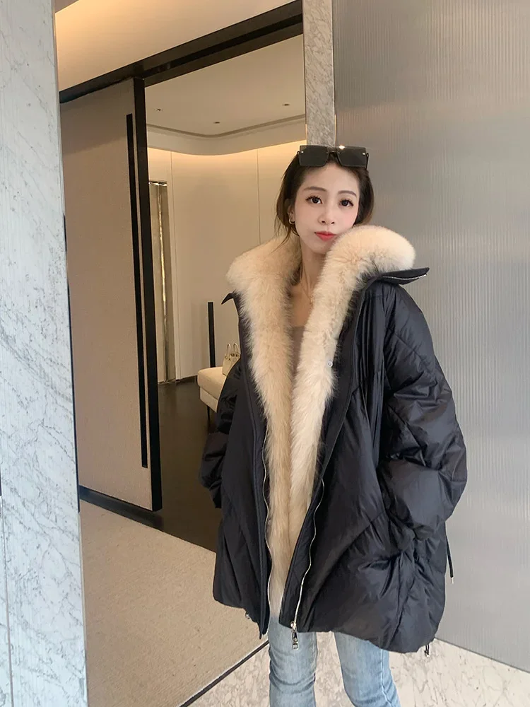 2023 Fashion New Winter Long Fur Coat Women\'s Warm Goose Down Jacket Real Fox Collar Thick Women Luxury Female Outerwear