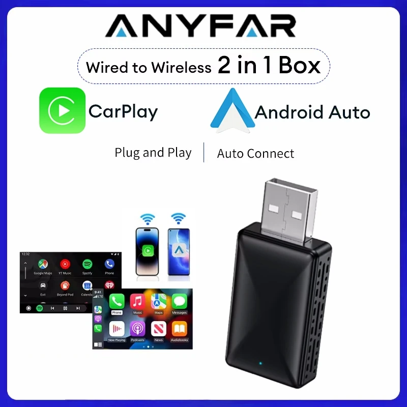 Adaptateur sans fil Carplay Android Auto 2 en 1, Dongle intelligent 2026 5G WIFI pour iPhone, téléphone Android, pour Volvo, Benz, MG, Kia, Chery, VW