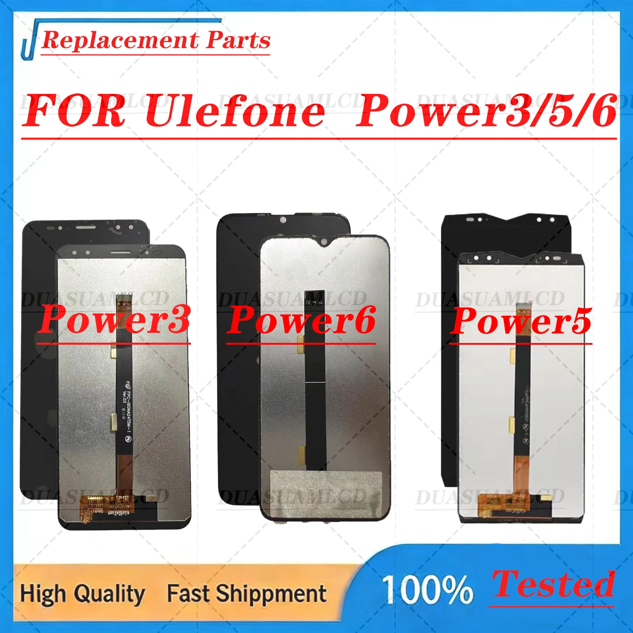 For Ulefone Power 3 / 3S / 5 / 5S LCD Display Touch Screen Digitizer Assembly + Power 6 LCD Screen Replacement