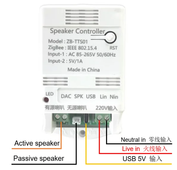 ZigBee 3.0 TTS Text-to-speech Broadcast Controller Is Connected to the Third-party Gateway of the Open-source Platform Mqtt
