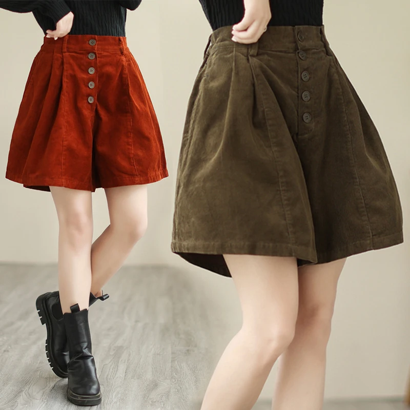 حجم كبير سروال قصير orts المرأة فضفاض بنطلون الاغراء عادية ألف خط واسعة الساق التمهيد السراويل الخريف الشتاء Faion عناصر