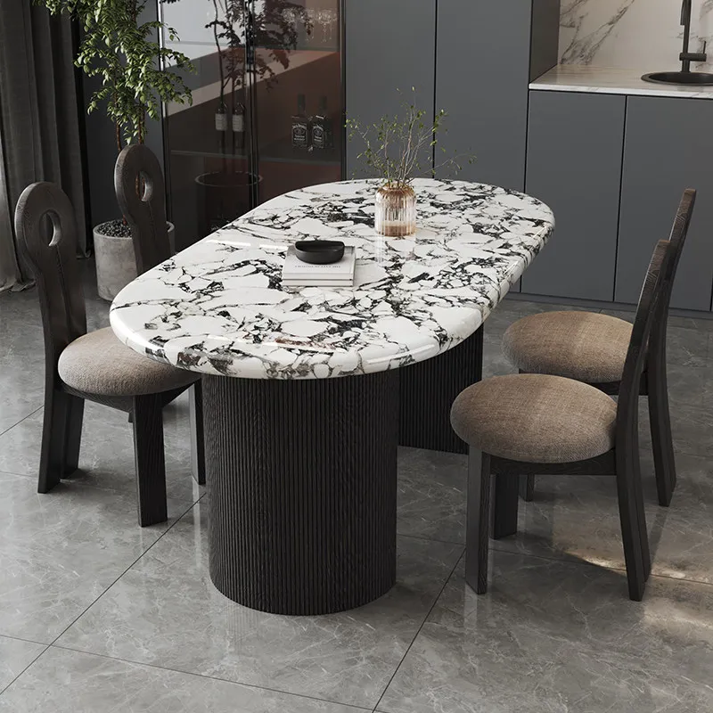 

marble minimalist dining table Italian retro light luxury dining table kitchen black meubles de maison dining room furniture