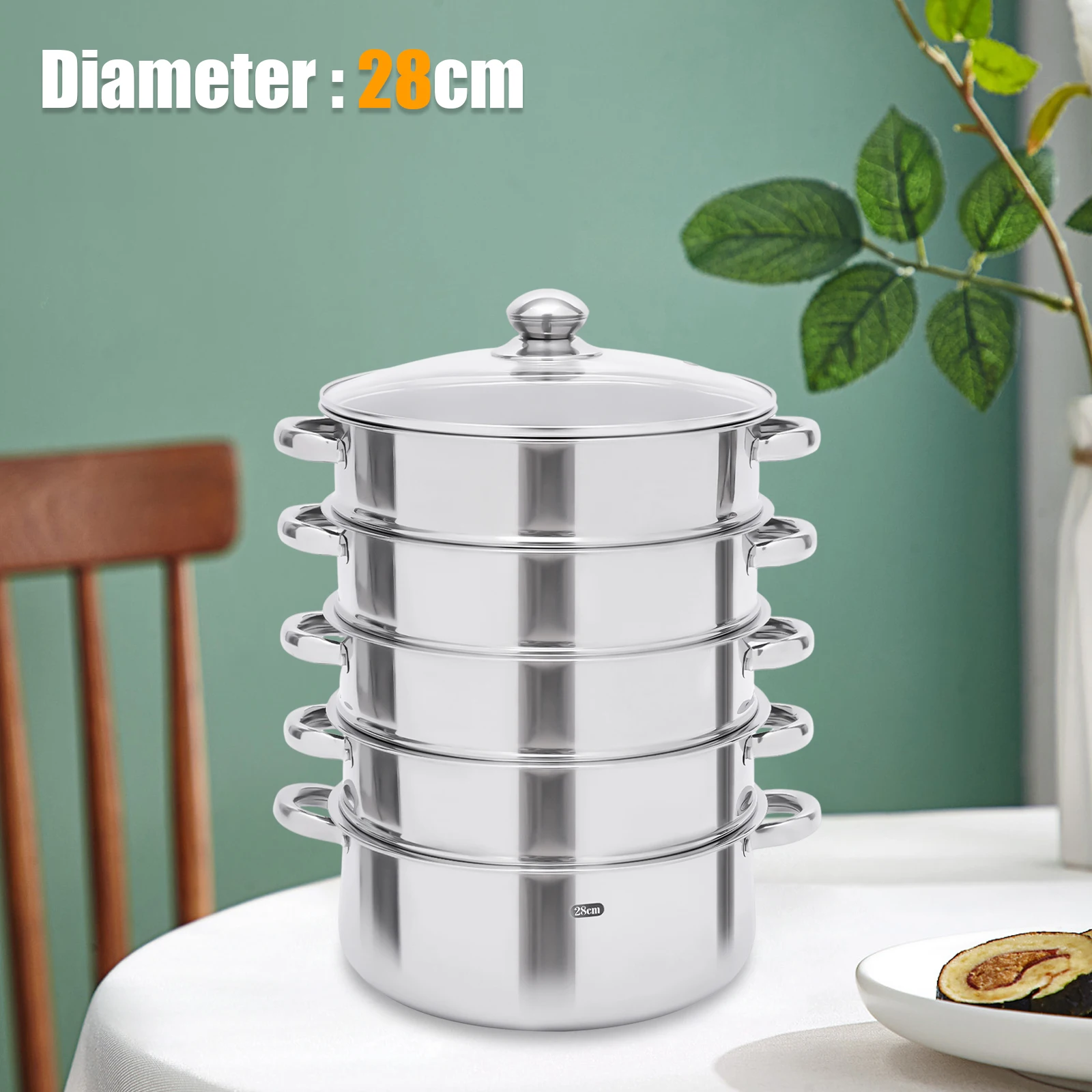 5-Tier 28CM Stainless Steel Steamer Multifunctional Food Veg Pot Durable Large Kitchen Cook  Easy-to-Clean Steamer