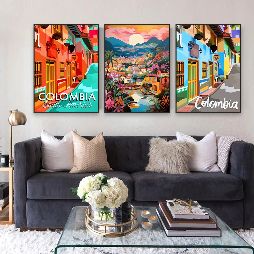 Colombia Travel Poster South America Wall Art Colombia Prints Colorful Travel City Landscape Canvas Painting Home Decoration