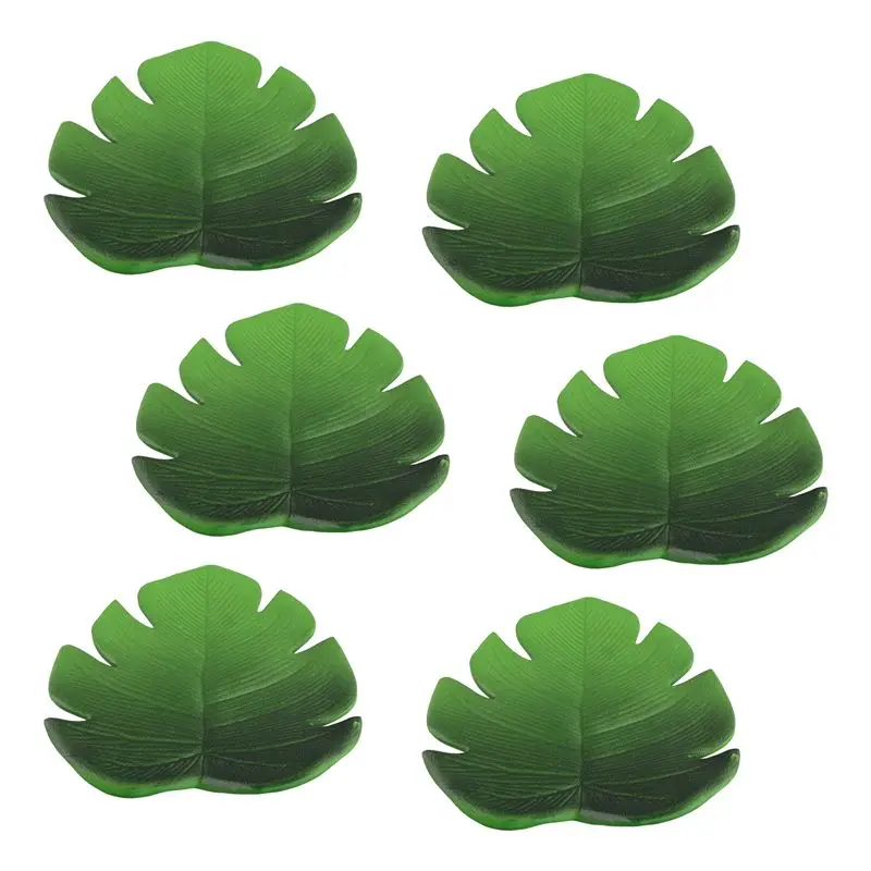 B03C-6Pc Tropical Artificial Palm Leaves EVA Coasters Cup Bowl Pad Mat Coffee Tea Cup Mats Drink Coasters Hawaii Theme Party Dec