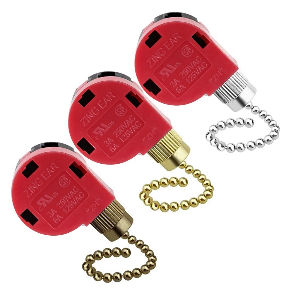 A95G 3PC Ceiling Fan Switch 3 Speed 4 Wire ZE-268S6 Fan Pull Chain Switch Replacement Speed Control Switch As Shown