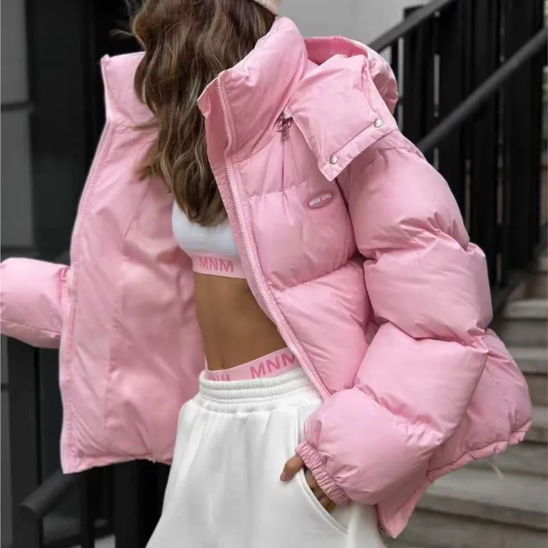 2026 New Women's Autumn And Winter Hooded Cotton Clothing Solid Color Thick And Comfortable Fashion Casual Loose Cotton Clothing