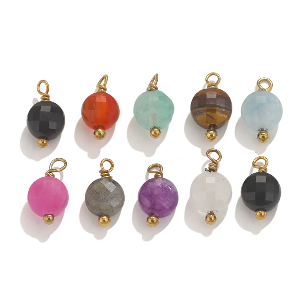 10pcs Natural Stone Round Small Charms For Earring Makings Findings Stainless Steel Needles DIY Jewelry Charms Supplies Parts