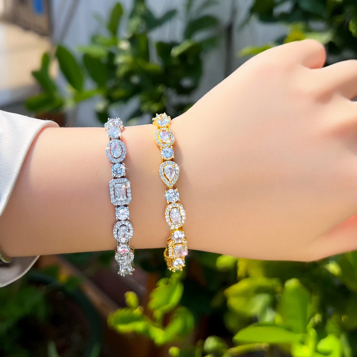 CWWZircons Luxuriöses Geometrisches Afrikanisches Cubic Zirconia Braut- und Verlobungsarmband für Frauen in Silberfarbe für Partyschmuck S0173 – Detail 2