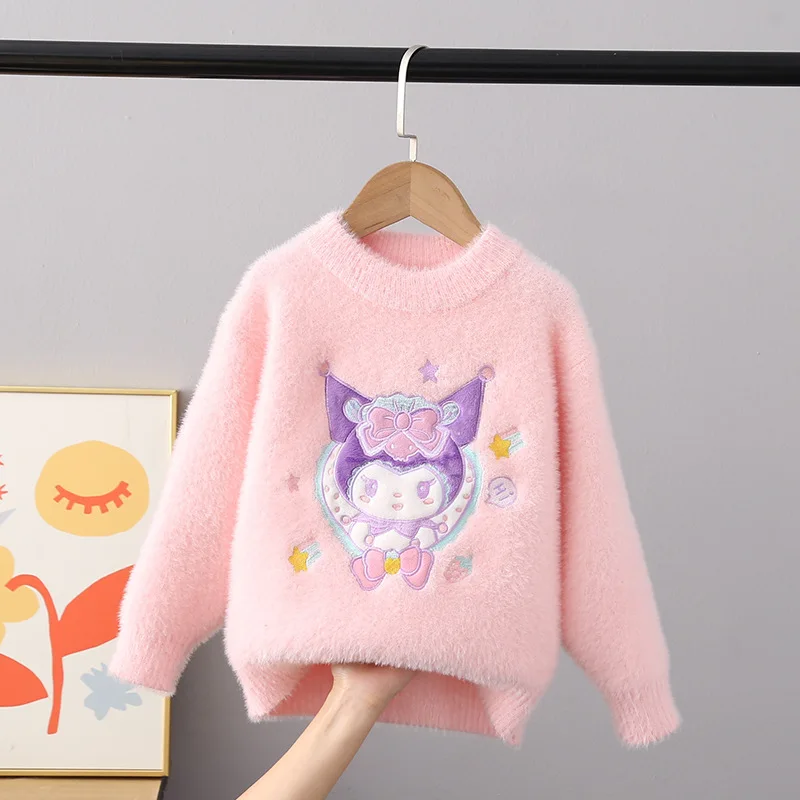 Sanrios Kuromis Girl Sweater Autumn Winter New Sweater Cartoon Characters Pullover Round Neck Long Sleeves Leisure Kawaii Child