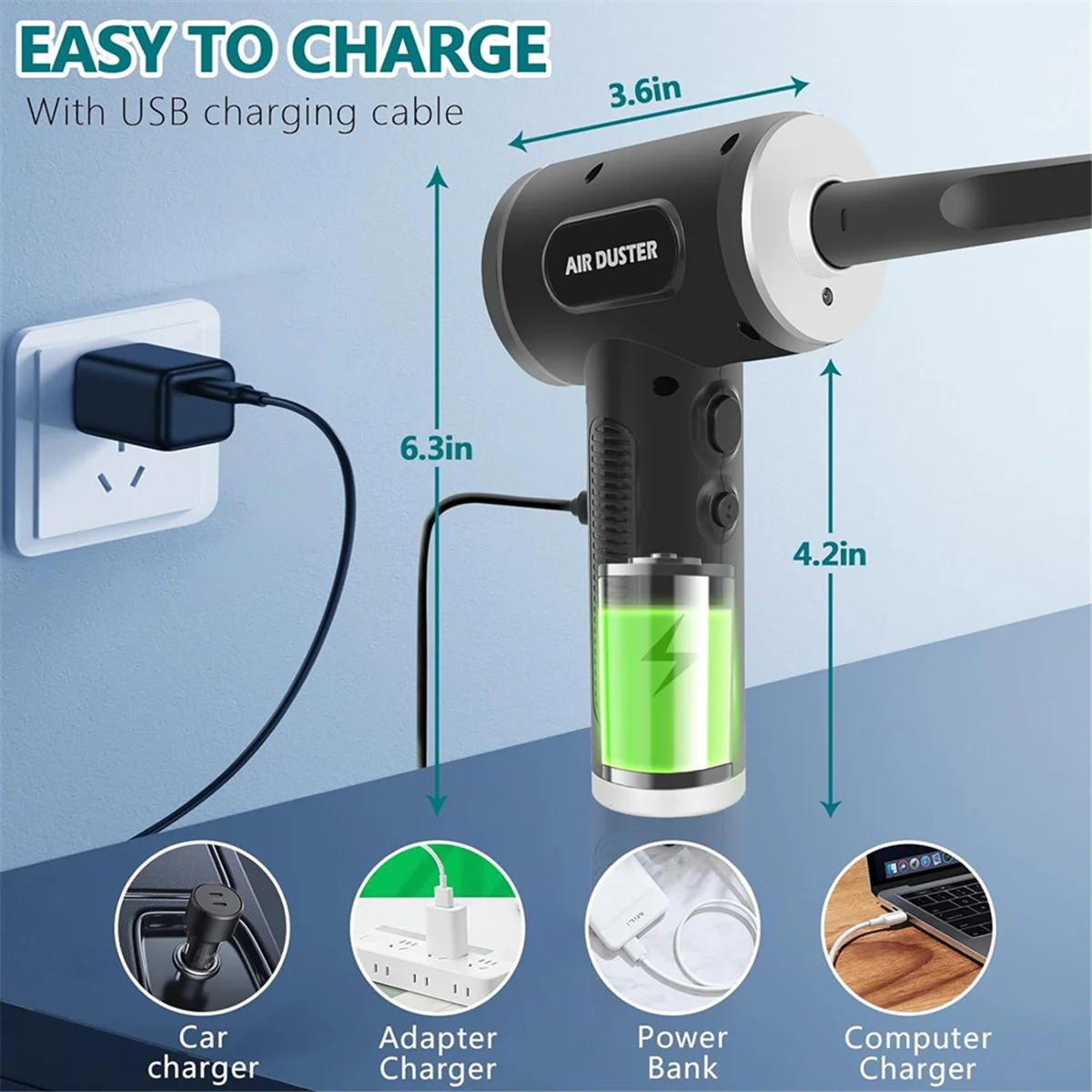 HOT 2-In-1 Electric Compressed Air Duster, Cordless Air Duster and Vacuum, Air Duster Blower, 3 Adjustable Speed