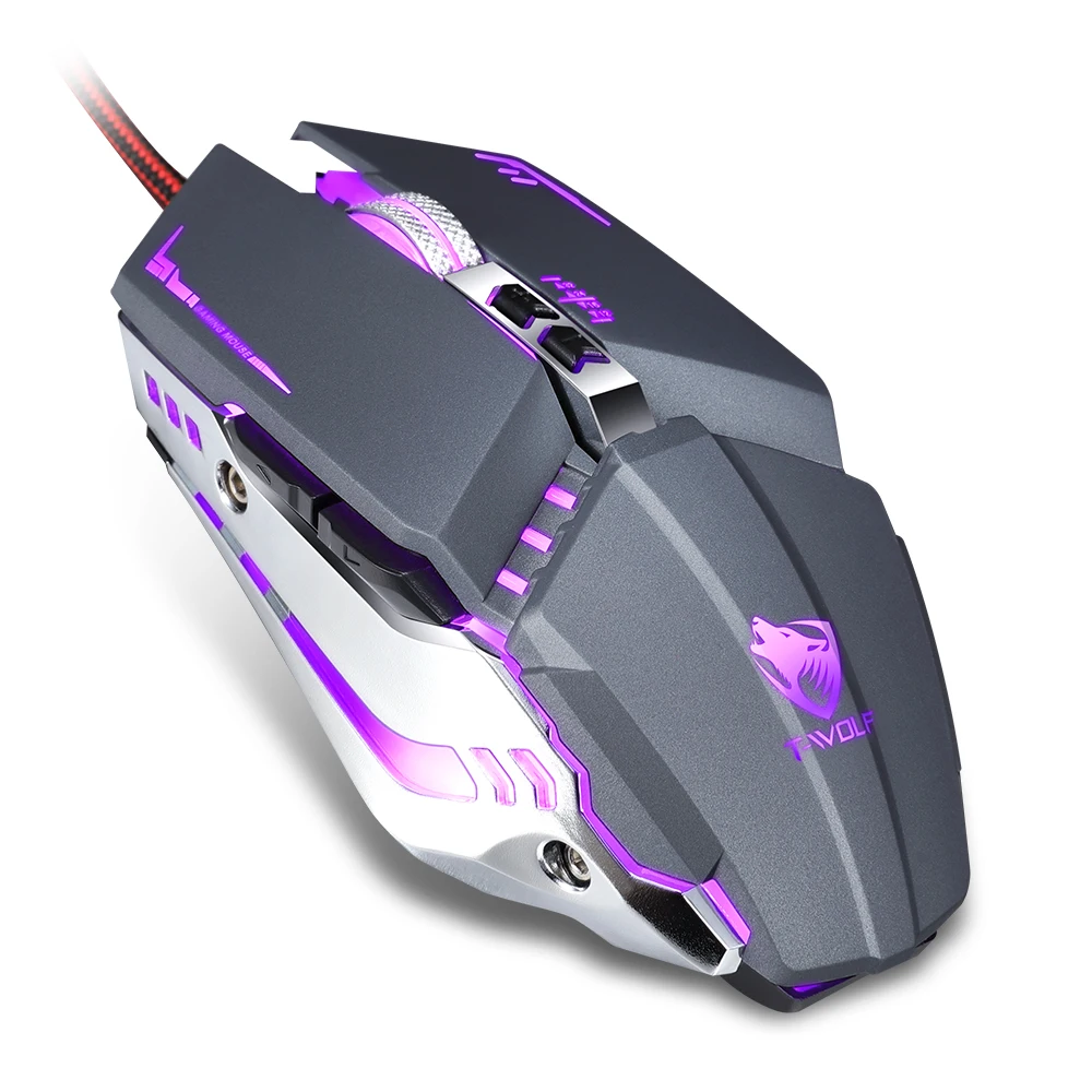 T-WOLF Wired Gaming Mouse Mechanical Esports Mouse RGB Luminous Macro Programmable USB Wired Computer Mouse Gaming Accessorie