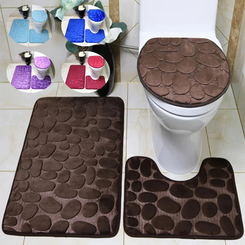 3 Piece Bathroom Rug Set Super Soft Toilet Bathroom Toilet Tub Air Floor Mat Nonslip Mat Carpet Nonslip Carpet Set Long Wool Mat