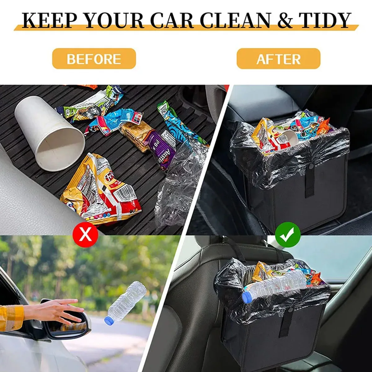 Car Seatback Trash Can Storage Net, Pocket Rear Seat Hanging Storage Box, Waterproof Trash Can Storage Bag view 4