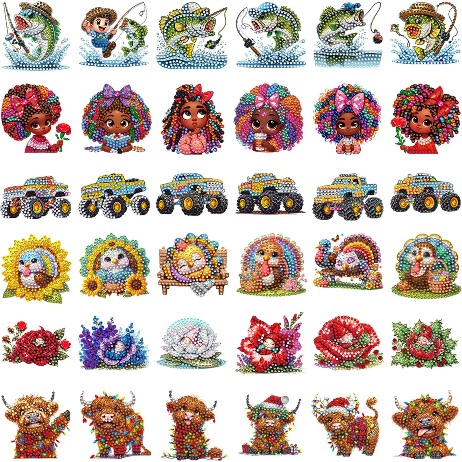 

6Pcs Acrylic Special Shape Fishing Diamond Painting Refrigerator Magnet Diamond Painting Fridge Magnet for Adults Kids Beginners