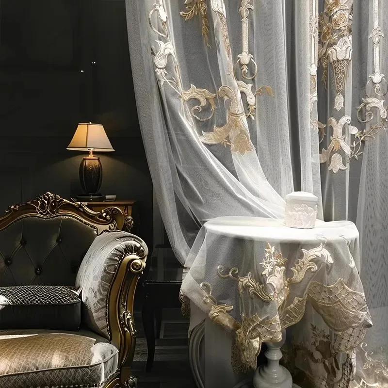 French Embroidery Curtains High-end Flower Bouquets White Window Curtains for Living Room Bedroom Curtains Balcony Tulle