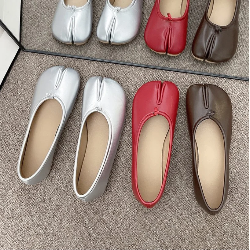 Tabi ninja sapatos mulher microfibra couro confortável apartamentos split toe chinelos de fundo macio senhoras trotter mocassins bailarina