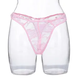 Culotte Sexy érotique en dentelle pour homme, sous-vêtement pour Gay, transparent, bikini, t-back, Clubwear, nouveauté