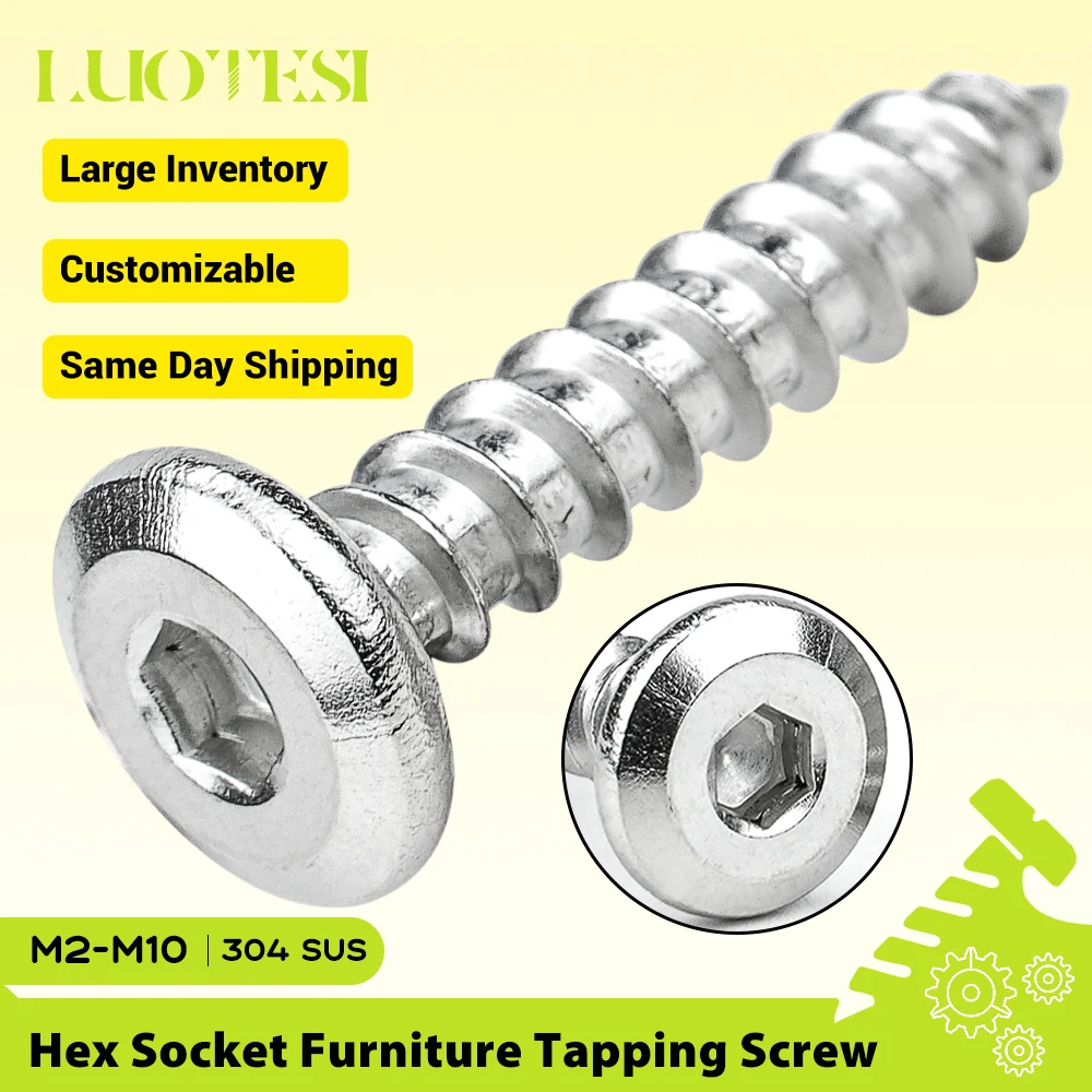 Vis autotaraudeuses à tête plate hexagonale en acier inoxydable 304 M2 M2.3 M2.6 M3 M4 M5 M6 M8 M10 Vis hexagonale pour meubles