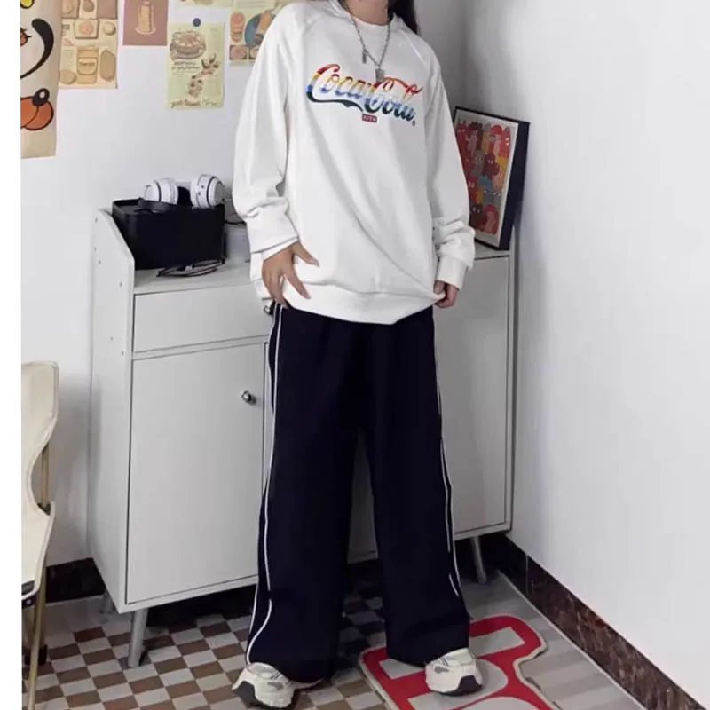 

2024 striped ice casual trousers spring and summer fashion brand loose straight tube slim wide leg trousers