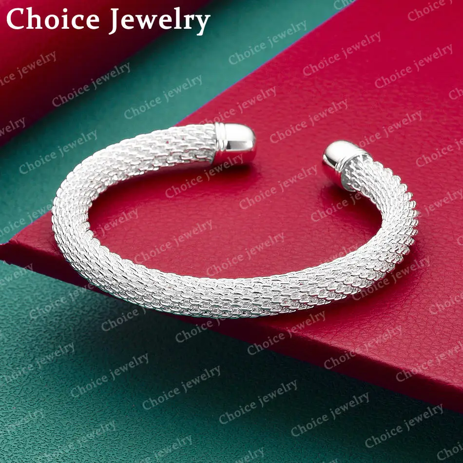 925 Sterling Silver Braided Bangle Open Bracelet For Men and Women Fashion Jewelry Classic Simple Party Birthday Gift