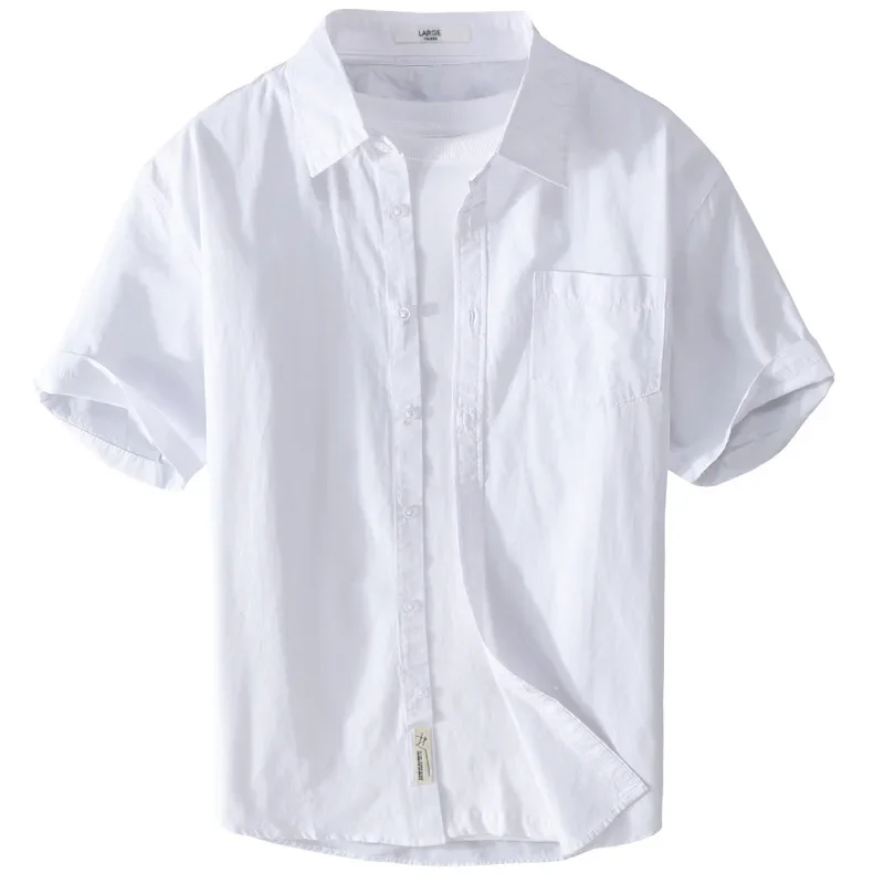 Summer Cotton Shirt Casual Loose and Comfortable Youth Simple Solid Color Mens Shirt