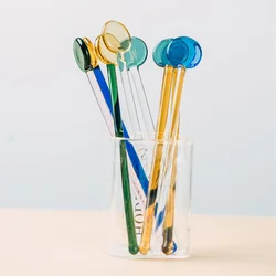 Heat-resistant Glass Spoon Stained Glass Long-handle Coffee Spoon Dessert Milk Stirring Ice Spoon Kitchen Gadgets